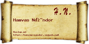 Hamvas Nándor névjegykártya